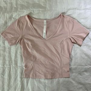 lululemon ribbed v-neck yoga short sleeved crop top